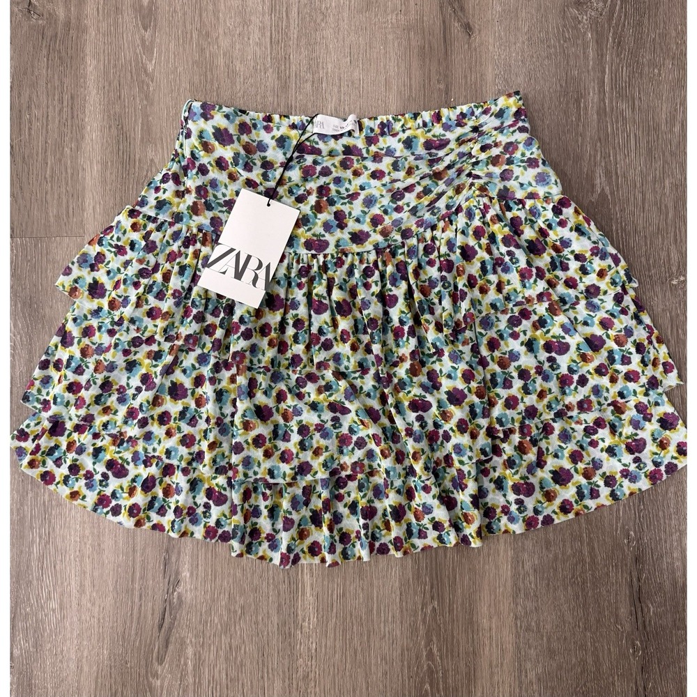 Zara Girls Floral Tiered Ruffle Skirt Size 13-14 Years 164 NWT Elastic Waist